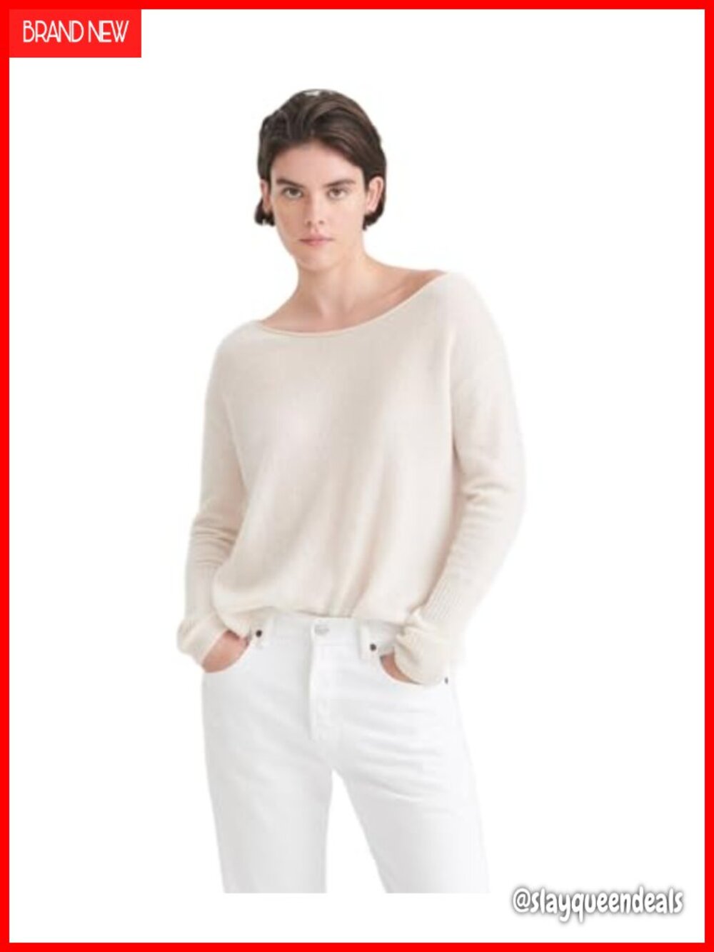 100% Cashmere Boatneck Sweater Relaxed Fit Pullover Lightweight Women's